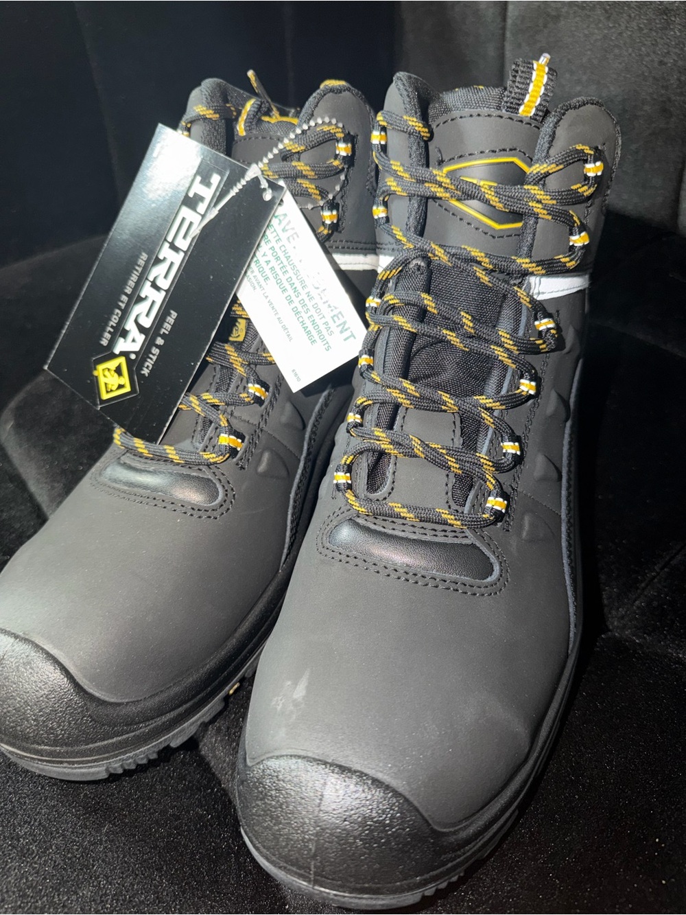 Terra Men’s Black Safety Work Boots with Yellow Accents